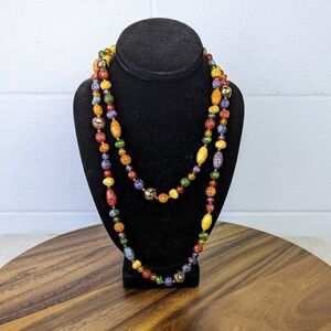Colorful Long Stone Bead Necklace